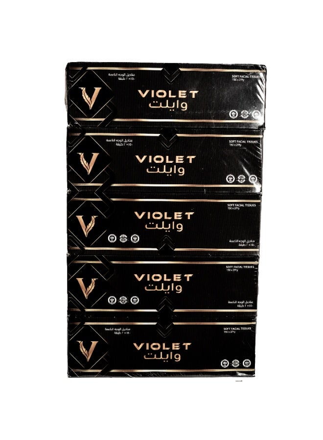 Violet Soft Facial Tissue 150 Sheets x 2 Ply Pack of 5 - Image 3